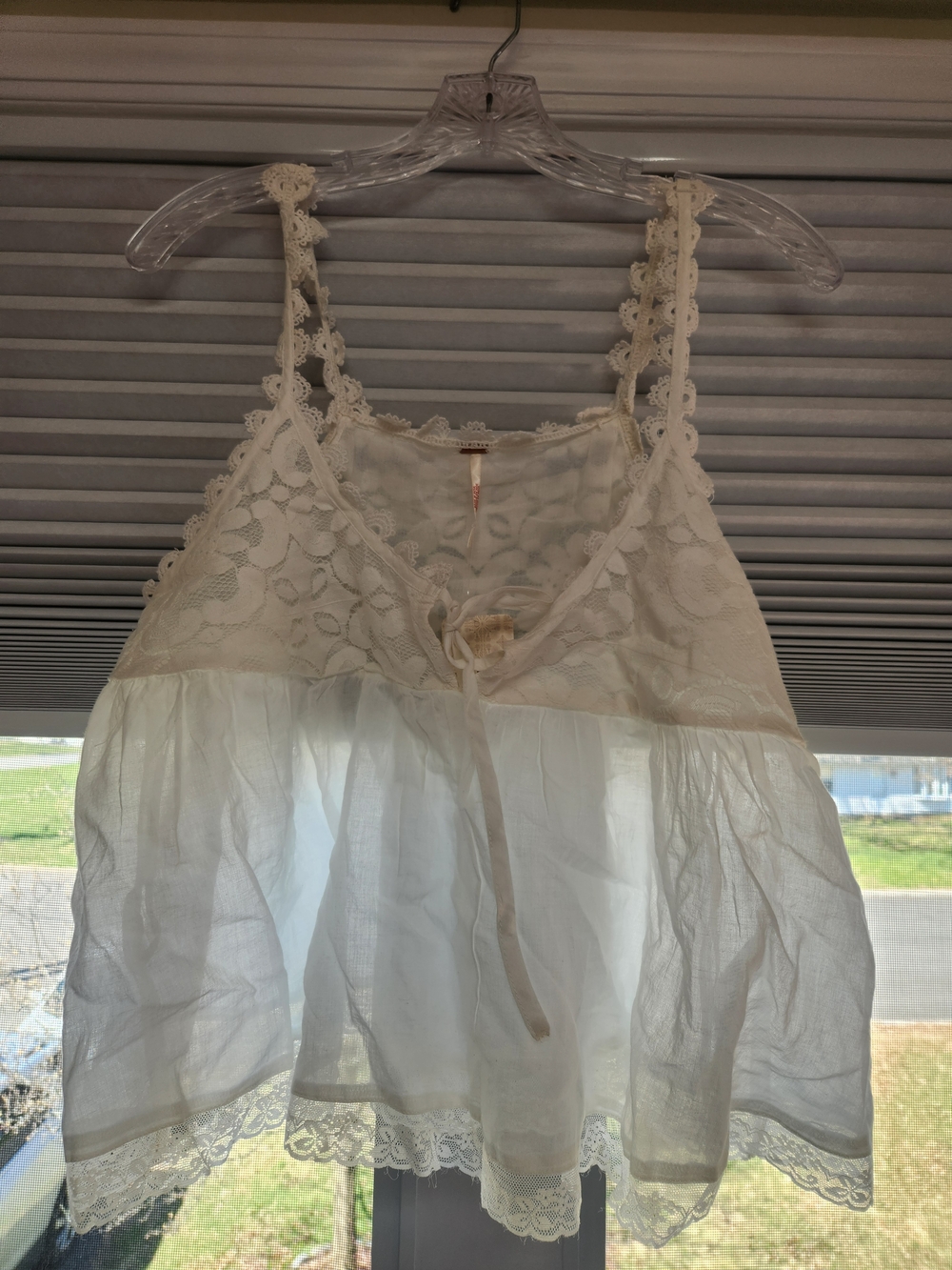 Free People Stevie Cream Lace-Trim Cotton Tank